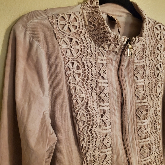 XCVI Dusty Pink Stretchy Crochet Lace Mockneck Full Zip Jacket Women's Size M - Picture 2 of 9